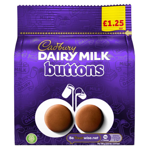 Cadbury Dairy Milk Buttons Chocolate Bag 95g (Pack of 10)