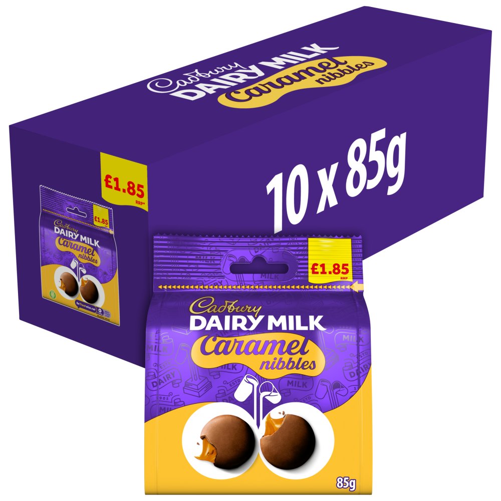 Cadbury Dairy Milk Caramel Nibbles Chocolate Pouch Bag 85g (Pack of 10)