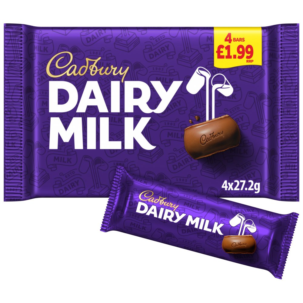 Cadbury Dairy Milk Chocolate Bar 4 Pack Multipack 108.8g (Pack of 14)