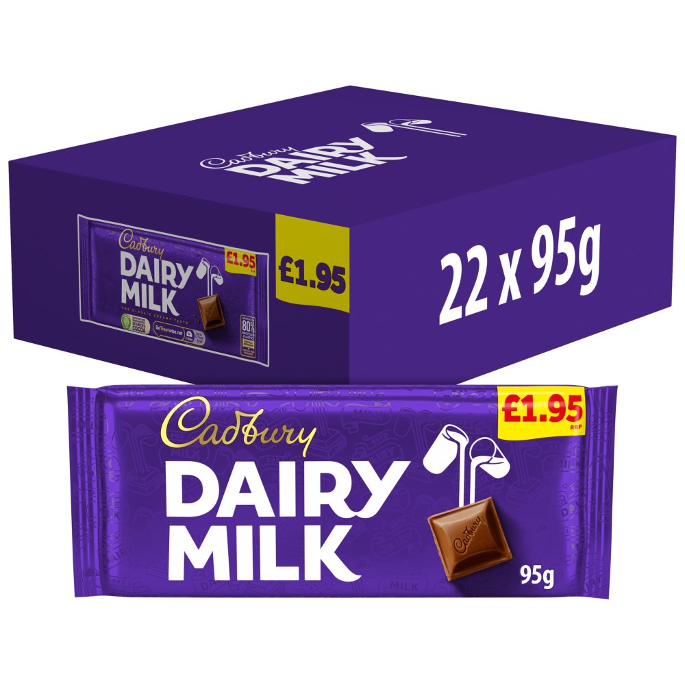 Cadbury Dairy Milk Chocolate Bar 95g (Pack of 22)