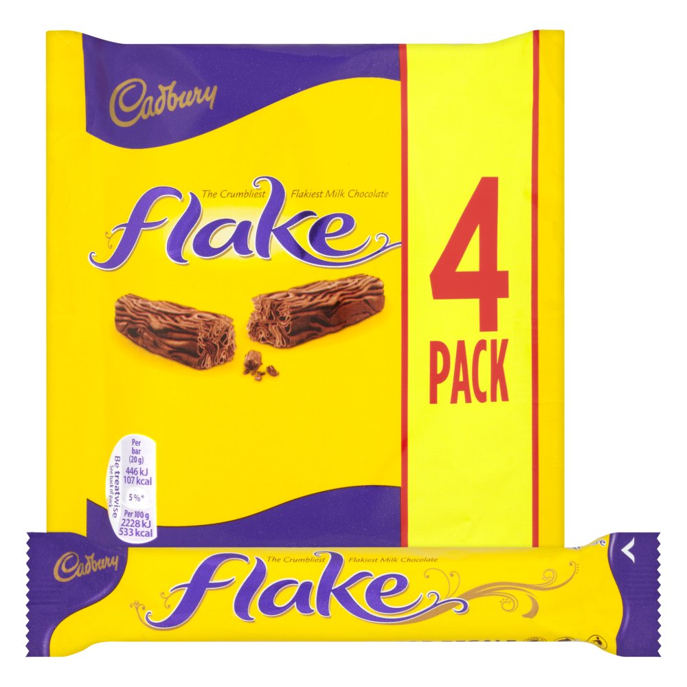Cadbury Flake Chocolate Bar 4 Pack 80g (Pack of 20)