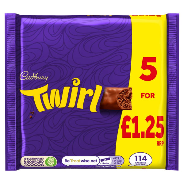 Cadbury Twirl Chocolate Bar 5 Pack Multipack 107.5g (Pack of 20)