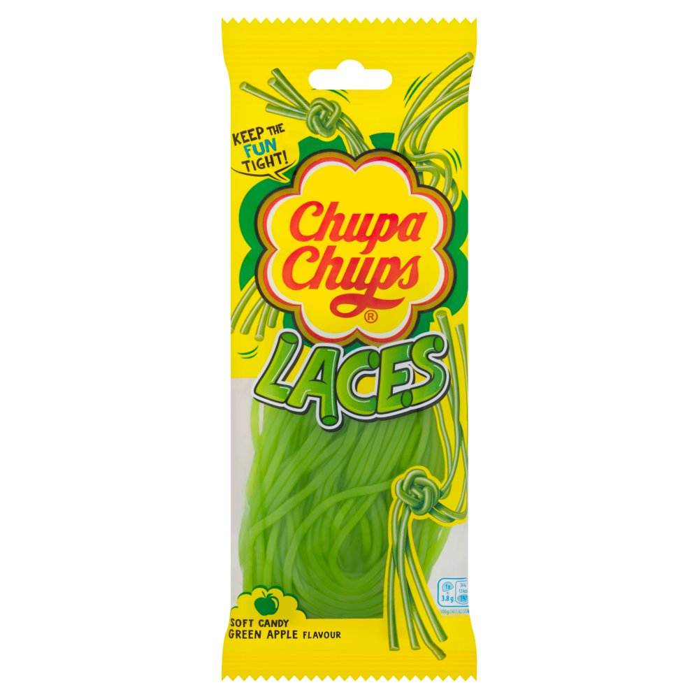 Chupa Chups Laces Soft Candy Green Apple Flavour 90g (Pack of 18)