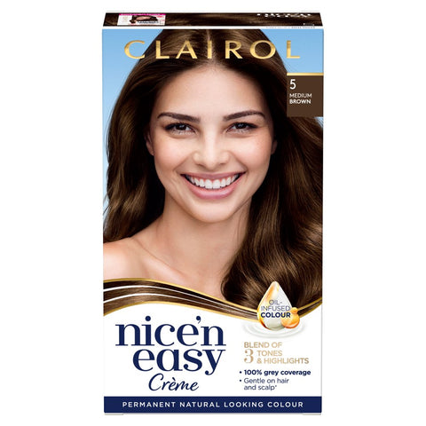 Clairol Nice'n Easy Hair Dye, 5 Medium Brown 177ml (Pack of 3)