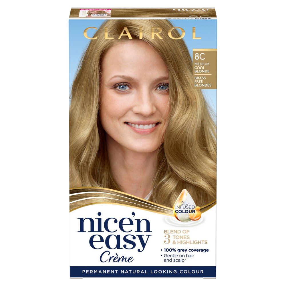 Clairol Nice'n Easy Hair Dye, 8C Medium Cool Blonde 177ml (Pack of 3)