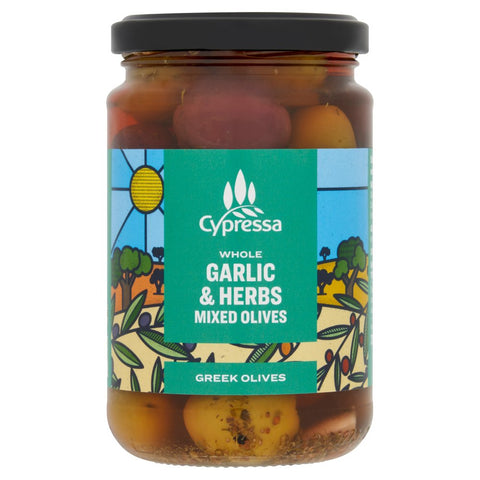 Cypressa Whole Garlic & Herbs Mixed Olives 315g (Pack of 6)