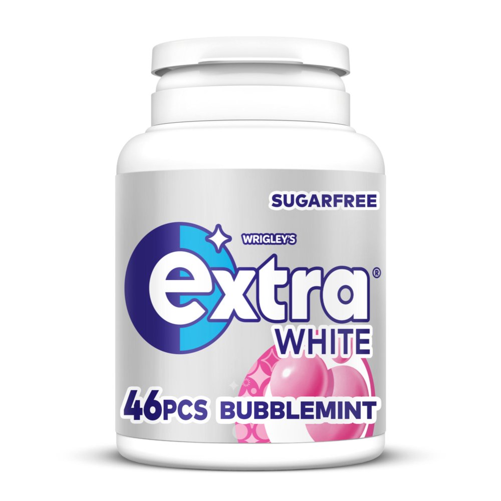 Extra White Bubblemint Sugarfree Chewing Gum Bottle 46 Pieces (Pack of 6)