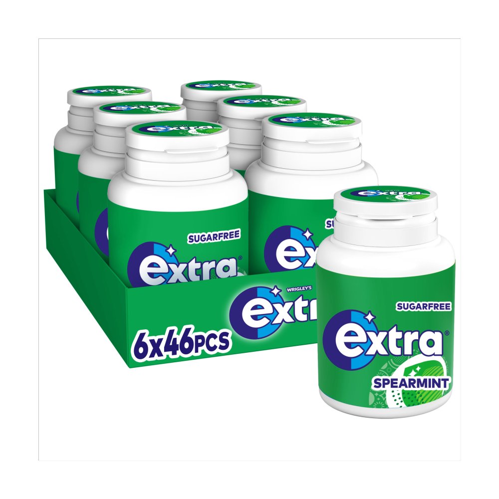 Extra Spearmint Sugarfree Chewing Gum Bottle 46 Pieces (Pack of 6)