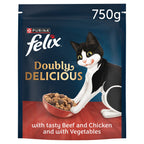 Felix Doubly Delicious Beef, Chicken and Vegetables Dry Cat Food 750g (Pack of 4)