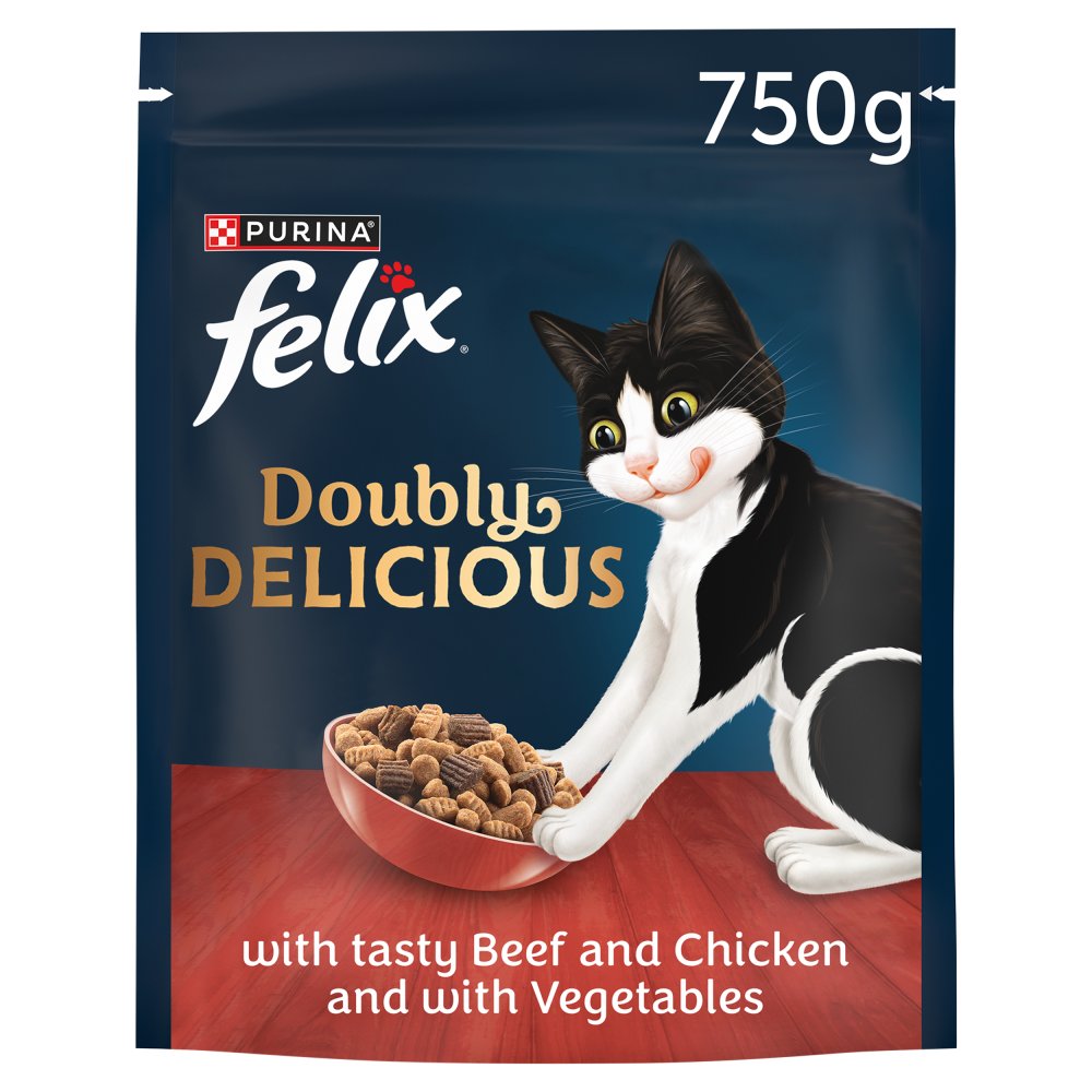 Felix Doubly Delicious Beef, Chicken and Vegetables Dry Cat Food 750g (Pack of 4)