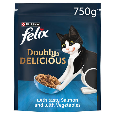 Felix Doubly Delicious Salmon & Vegetables Dry Cat Food 750g (Pack of 4)