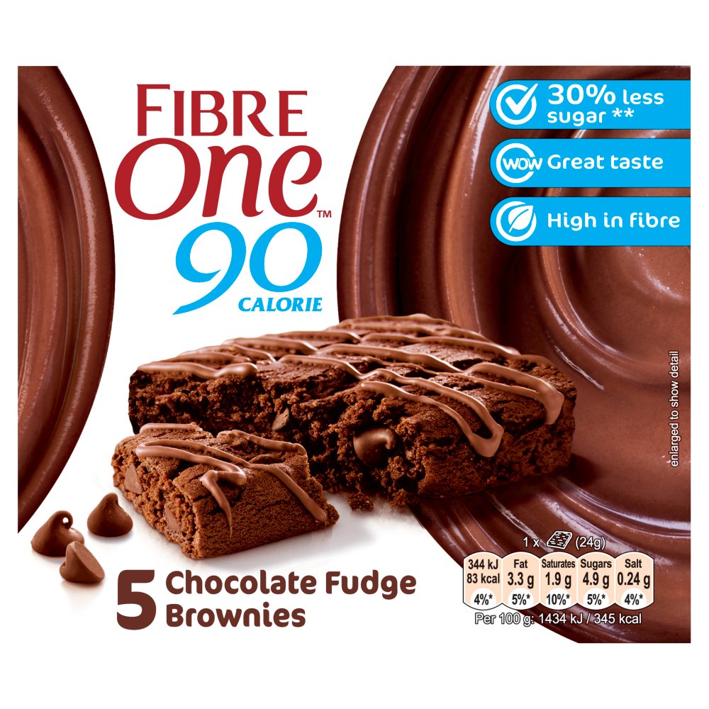 Fibre One 90 Calorie Chocolate Fudge5 Brownies 120g (Pack of 5)