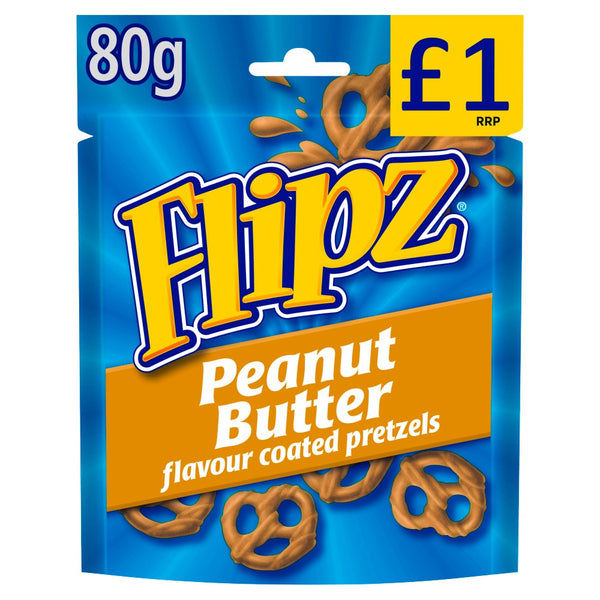 Flipz Peanut Butter Flavour Coated Pretzel Snacks 80g (Pack of 6)