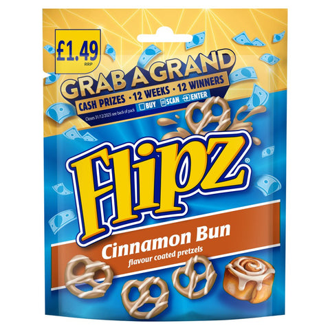 Flipz Cinnamon Bun Flavour Coated Pretzel Snacks 80g (Pack of 12)
