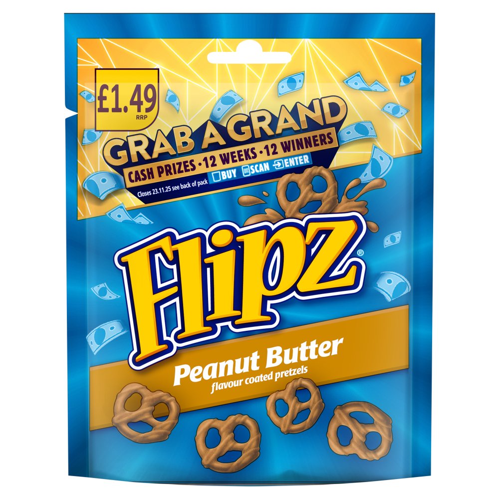 Flipz Peanut Butter Flavour Coated Pretzel Snacks 80g (Pack of 12)