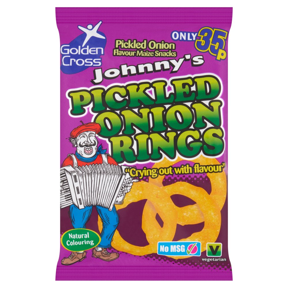 Golden Cross Johnny's Pickled Onion Rings Pickled Onion Flavour Maize Snacks 22g (Pack of 36)