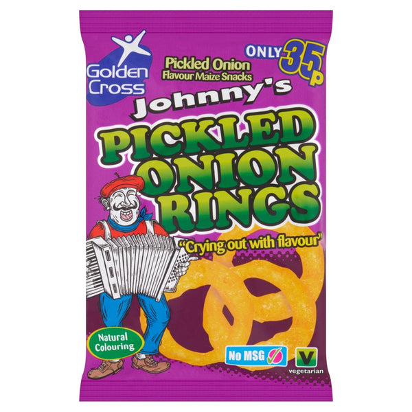 Golden Cross Johnny's Pickled Onion Rings Pickled Onion Flavour Maize Snacks 22g (Pack of 36)