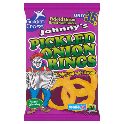 Golden Cross Johnny's Pickled Onion Rings Pickled Onion Flavour Maize Snacks 22g (Pack of 36)