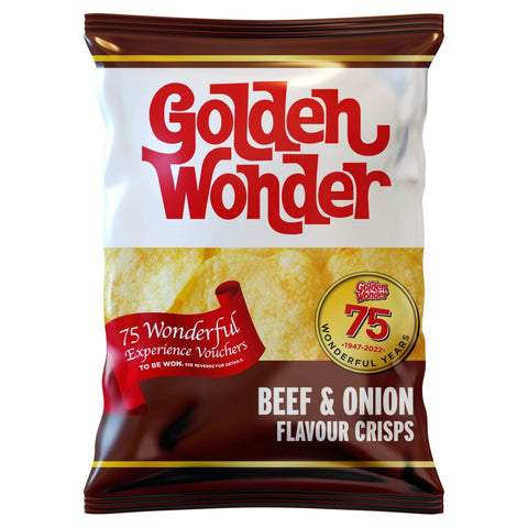 Golden Wonder Beef & Onion Flavour Crisps 32.5g (Pack of 32)