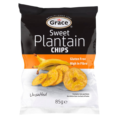Grace Sweet Plantain Chips Unsalted 85g (Pack of 9)