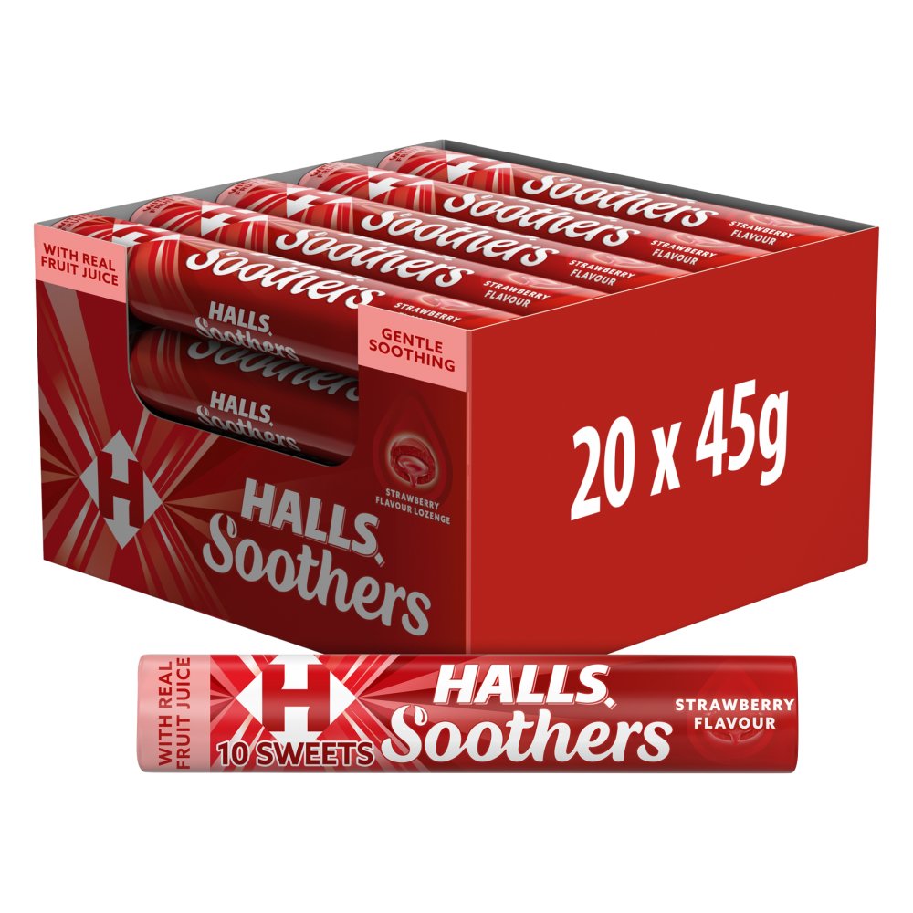 Halls Soothers Strawberry Flavour 45g (Pack of 20)