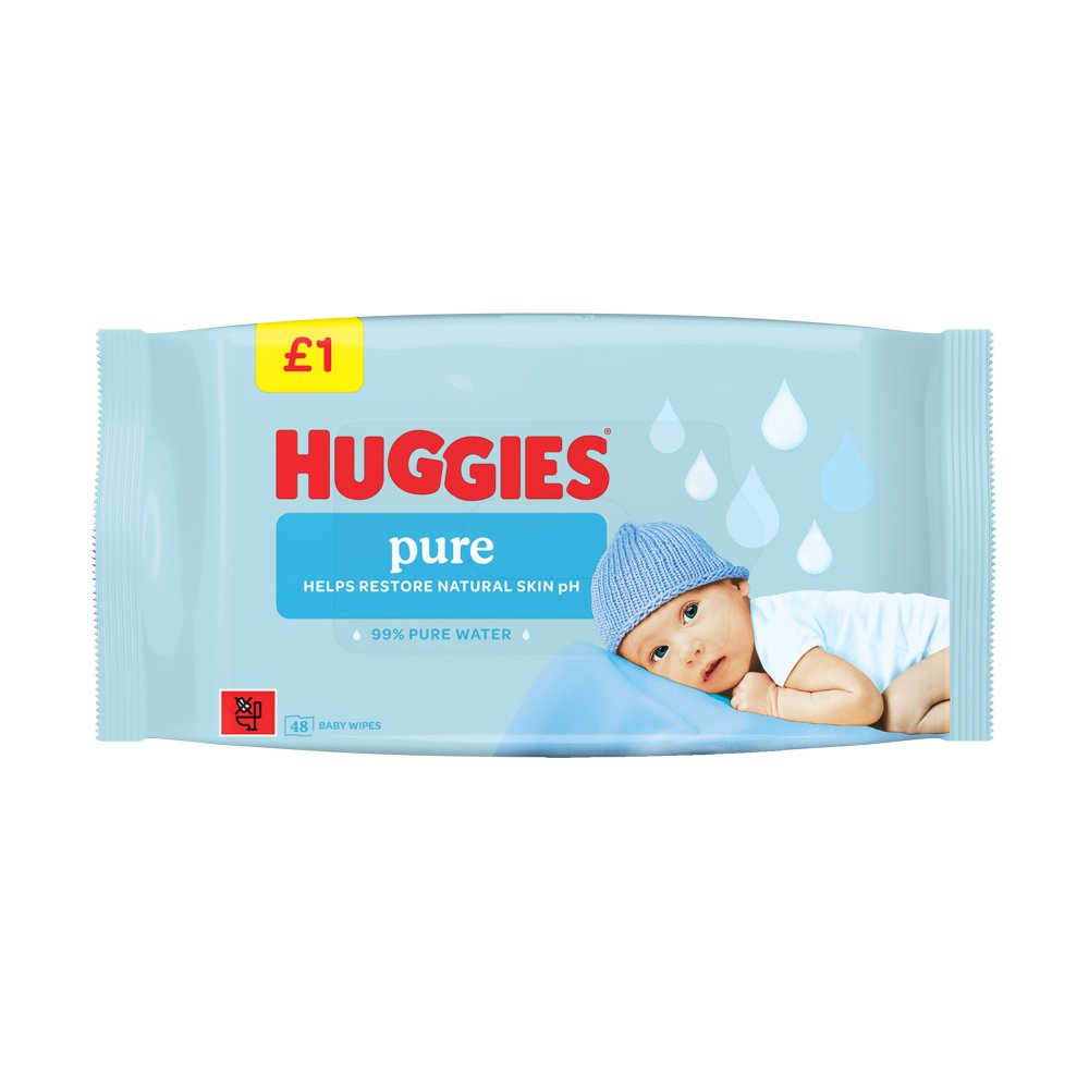 Huggies 48 Pure Baby Wipes(Pak of 6)