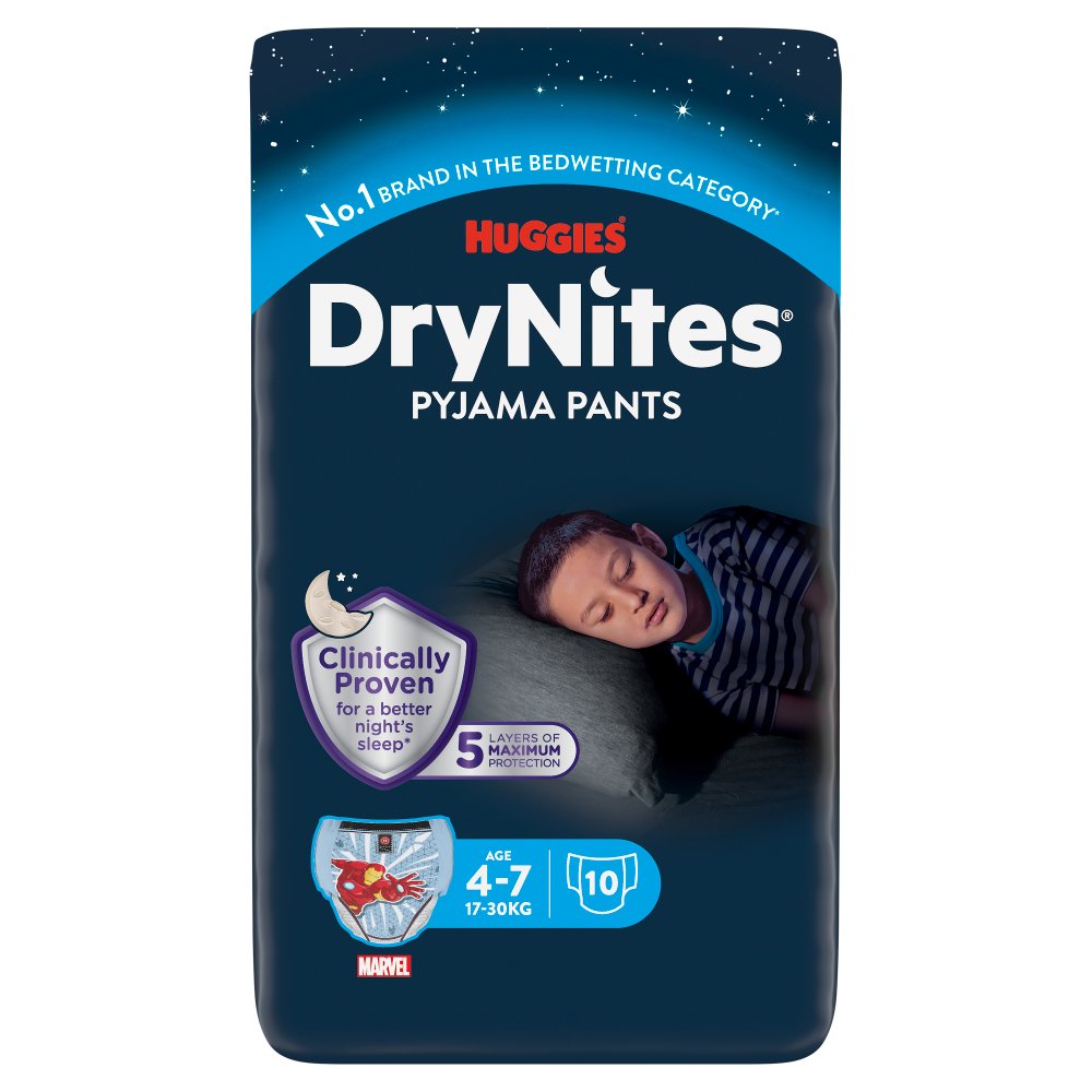 Huggies® DryNites®, Pyjama Pants, Boy, 4-7 Years (17-30kgs), 10 Pants