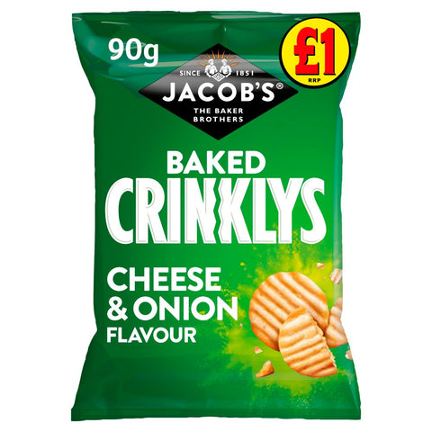 Jacob's Baked Crinklys Cheese & Onion Snacks 90g (Pack of 15)