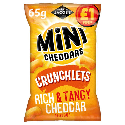 Jacob's Mini Cheddars Crunchlets Rich & Tangy Cheddar Snacks 65g (Pack of 12)