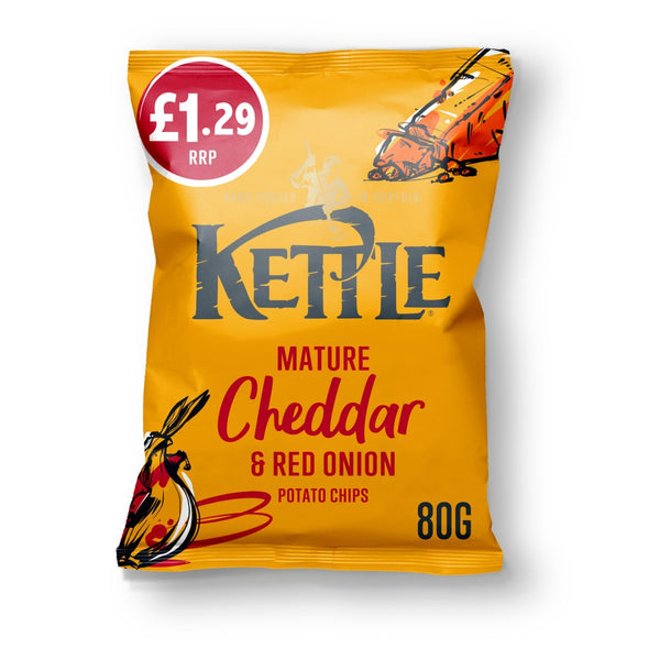 KETTLE® Chips Mature Cheddar & Red Onion Crisps 80g (Pack of 12)