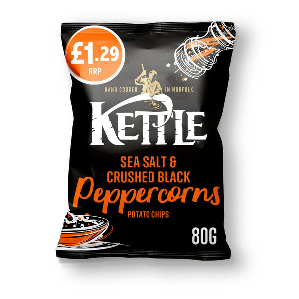 KETTLE® Chips Sea Salt & Crushed Black Peppercorns 80g (Pack of 12)