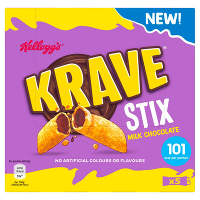 Kellogg's Krave Stix Milk Chocolate Snack 5 Bars (102.5g) (Pack of 9)