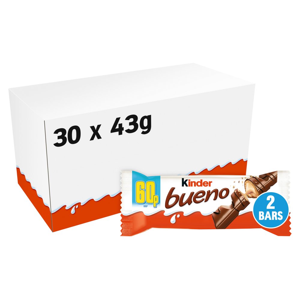 Kinder Bueno Chocolate Milk Chocolate and Hazelnuts  43g (Pack of 30)
