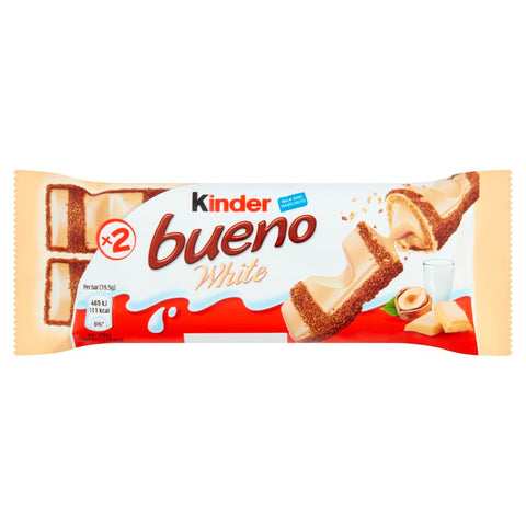Kinder Bueno White Chocolate & Hazelnut Wafer Biscuit Snack Bar 39g (Pack of 30)