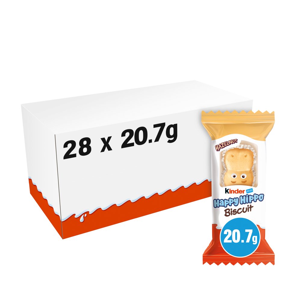 Kinder Happy Hippo Milk & Hazelnut Filling Wafer Biscuit Snack Bar 20.7g (Pack of 28)