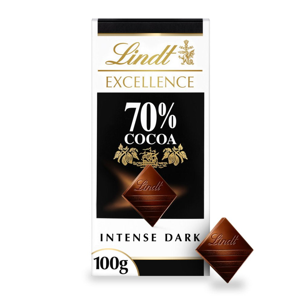 Lindt Excellence Dark 70% Cocoa Chocolate Bar 100g (Pack of 8)