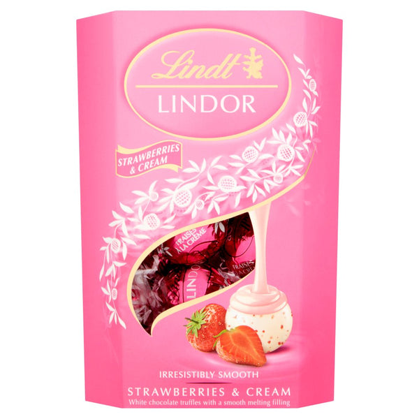 Lindt LINDOR Strawberries & Cream Chocolate Truffles Box 200g (Pack of 1)