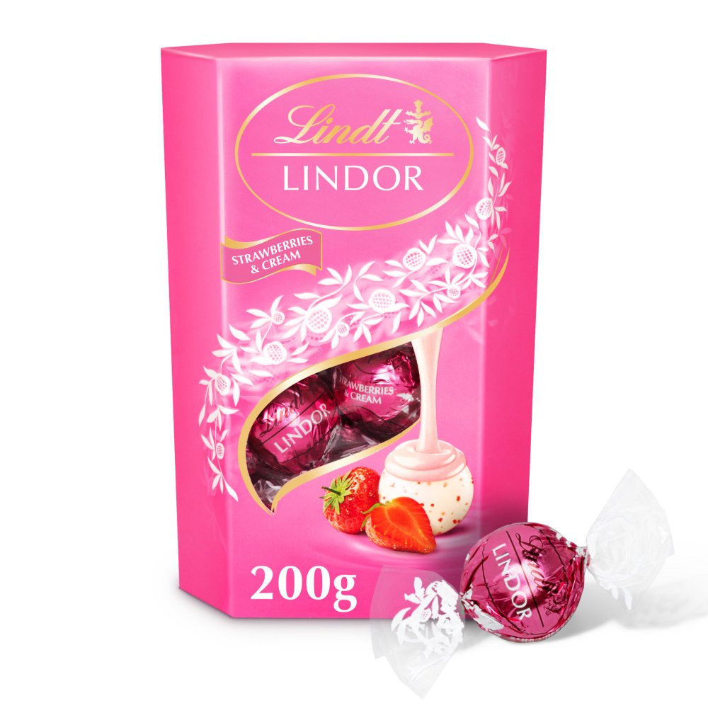 Lindt LINDOR Strawberries & Cream Chocolate Truffles Box 200g (Pack of 1)