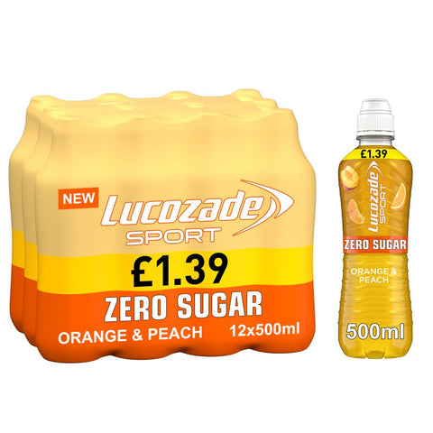 Lucozade Sport Zero Orange & Peach 500ml (Pack of 12)