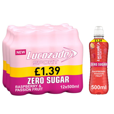 Lucozade Sport Zero Raspberry & Passion Fruit 500ml (Pack of 12)
