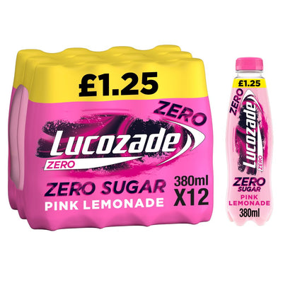 Lucozade Zero Pink Lemonade 380ml (Pack of 12)