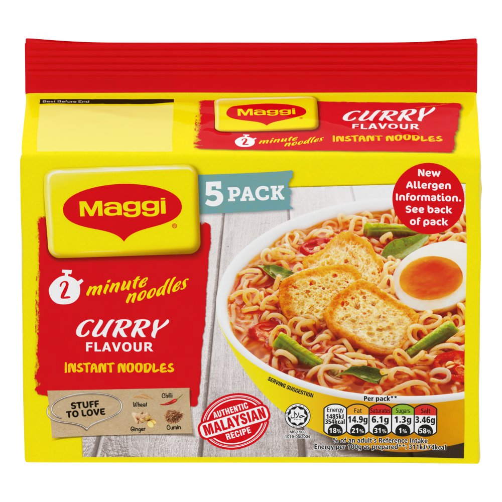 MAGGI 2 Minute Curry Flavour Noodles  5x79g (Pack of 6)
