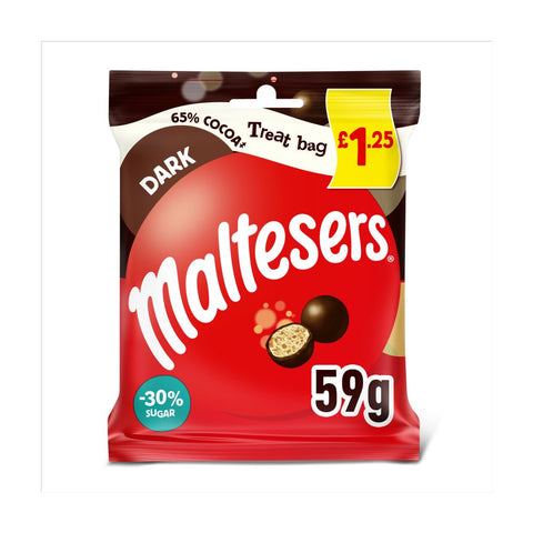 Maltesers Dark Chocolate & Honeycomb 65% Cocoa Treat Bag 59g (Pack of 18)
