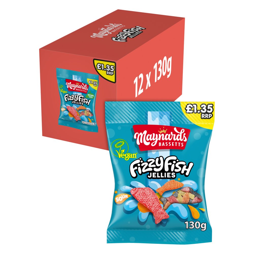 Maynards Bassetts Fizzy Fish Sweets Sharing Bag 130g (Pack of 12)