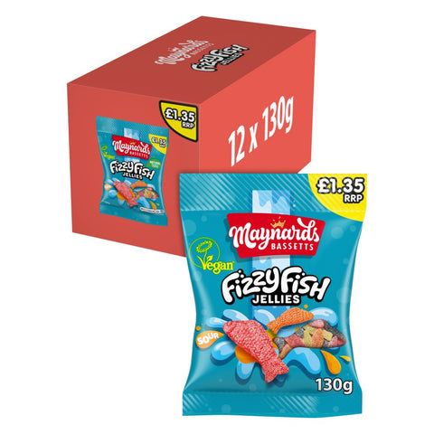 Maynards Bassetts Fizzy Fish Sweets Sharing Bag 130g (Pack of 12)