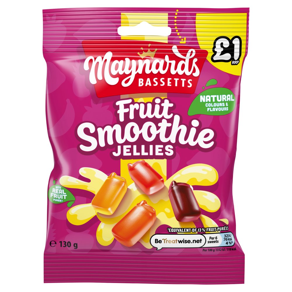 Maynards Bassetts Fruit Smoothie Jellies Sweets Bag 130g (Pack of 10)