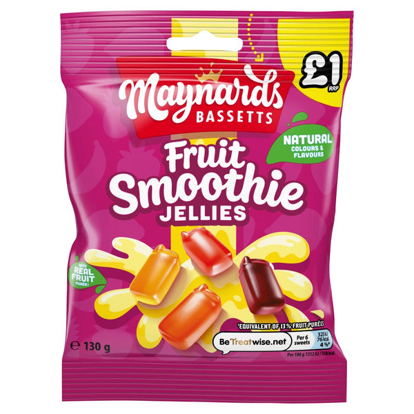 Maynards Bassetts Fruit Smoothie Jellies Sweets Bag 130g (Pack of 10)
