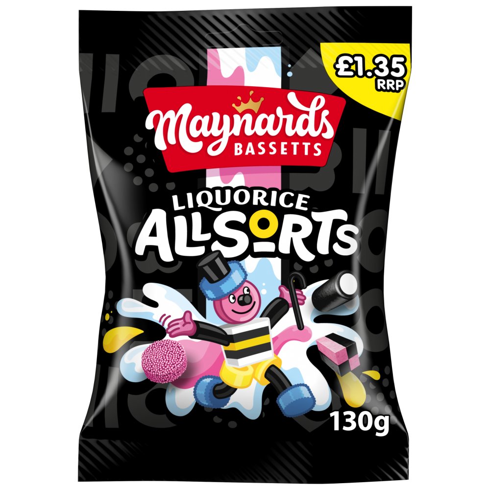 Maynards Bassetts Liquorice Allsorts Sweets Sharing Bag 130g (Pack of 10)