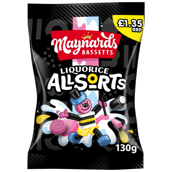 Maynards Bassetts Liquorice Allsorts Sweets Sharing Bag 130g (Pack of 10)