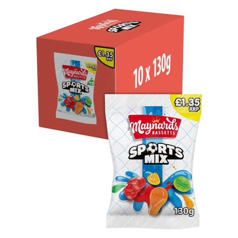 Maynards Bassetts Sports Mix Sweets Bag 130g (Pack of 10)